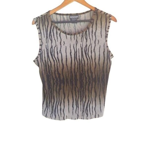 Vtg Notations Top Sleeveless Tiger Ombre Micro Pleated Plisse Shell Size M - Picture 1 of 8
